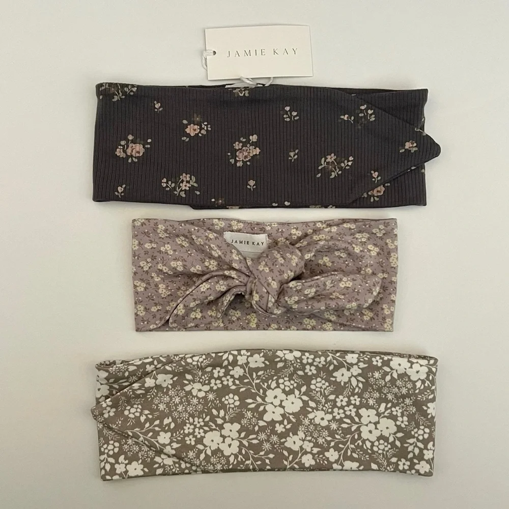 Jamie Kay Floral Headband Trio in Black, Purple, and Brown